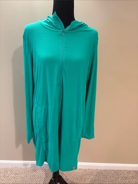 NWT LLbean Women's Teal Long-Sleeve Swim Cover-Up Hoodie